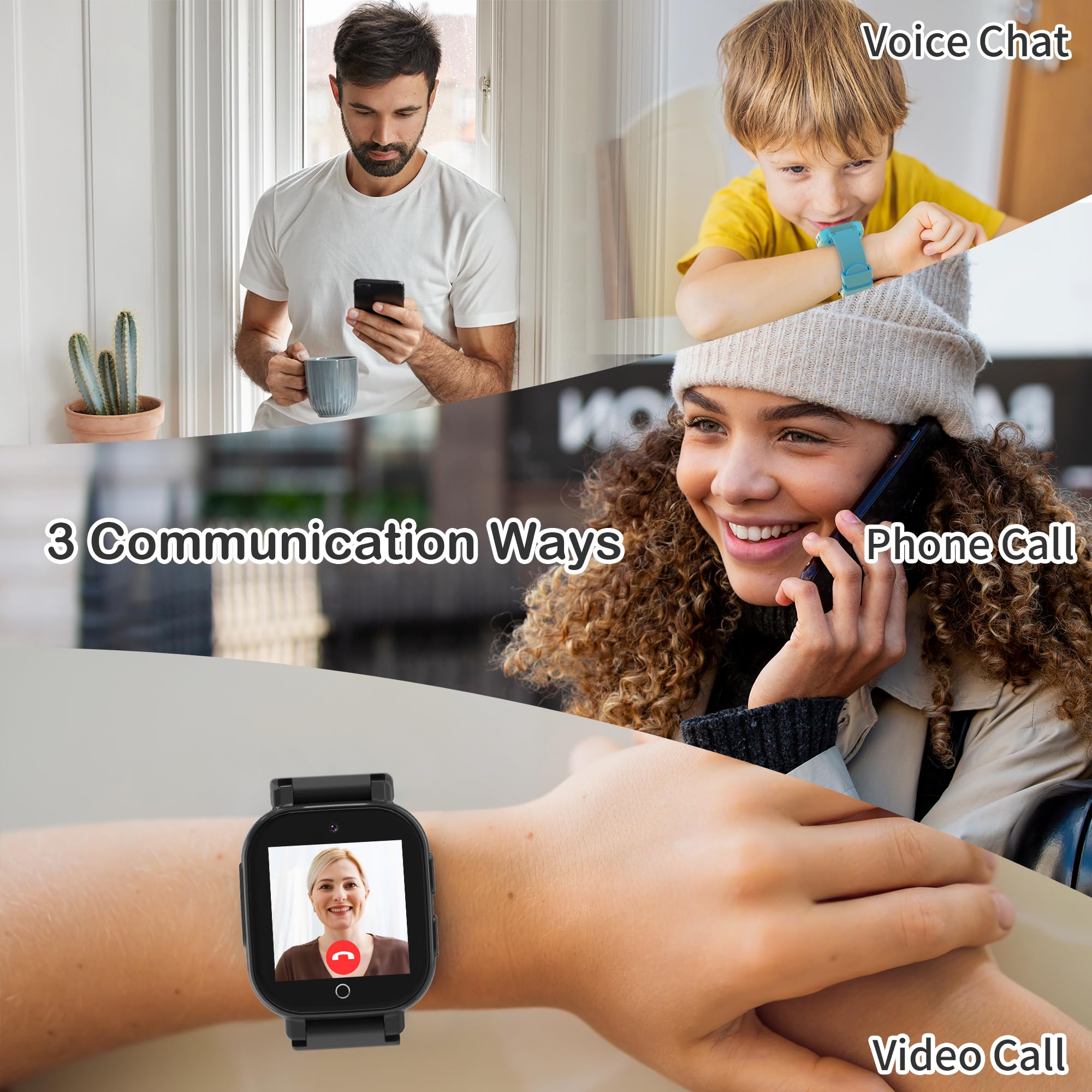 Phyulls 4G Kids Smart Watch Boys with GPS Tracker & Video Calling Texting, Waterproof Smartwatches Age 4-12, One-Key SOS Call Voice Chat WiFi Alarm Sport Pedometer GPS Tracker Watch
