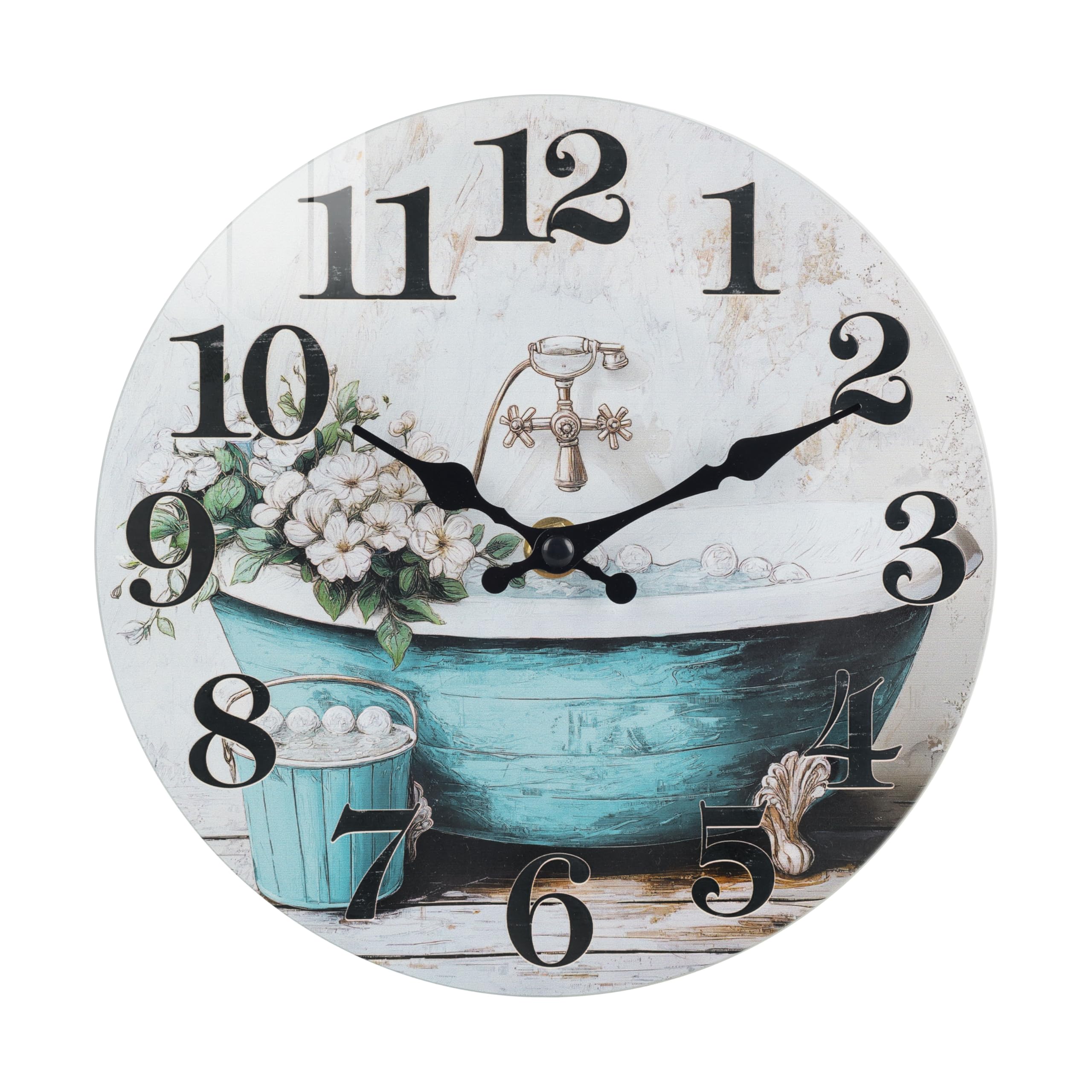 Horizent Silent Wall Clocks for Bathroom,Rustic Style Waterproof Glass Wall Clock for Bathroom Shower Pool (10 Inch,Blue)