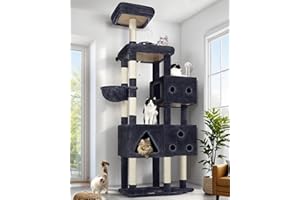 Globlazer Extra Large Cat Tower, 81-inch Tall Cat Tree for Big Cats 20 lbs, XXL Heavy Duty Cat Scratching Tower for Indoor Adult Cats with 3 Cat Condos, 8 Scratching Posts, F81, Dark Grey