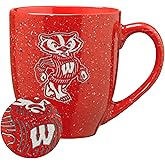 Rico Industries NCAA Wisconsin Badgers Red 16 oz Team Color Laser Engraved Speckled Ceramic Coffee Mug