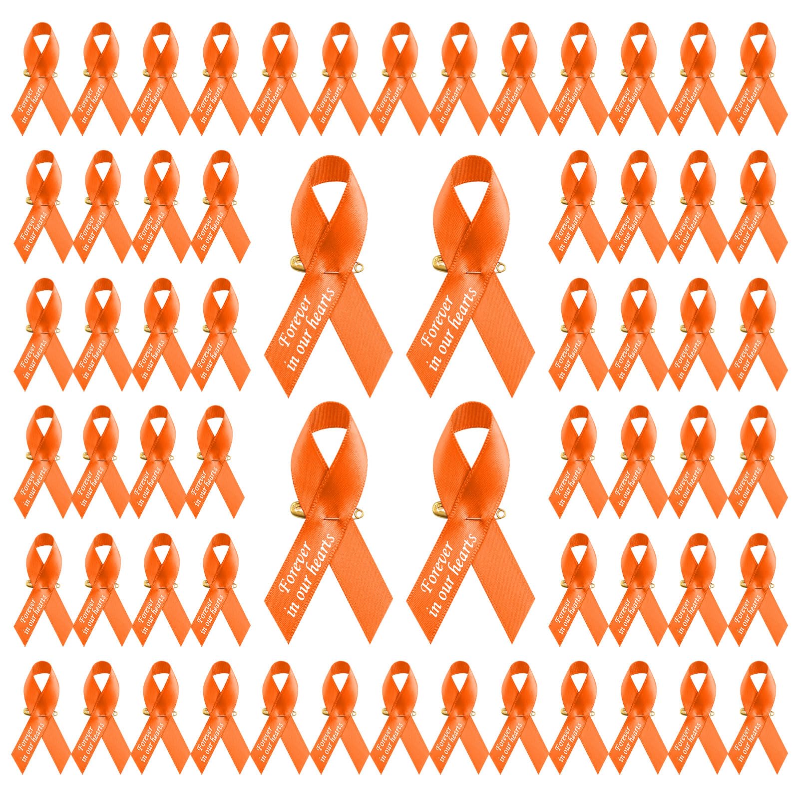 CRAFFANCY WANDIC 200pcs Orange Ribbon Pins Kidney Cancer Awareness Badges Leukemia Brooch Memorial Ribbon Badges in Forever in Our Hearts for Funeral Mourning Event Bereavement Remembrance