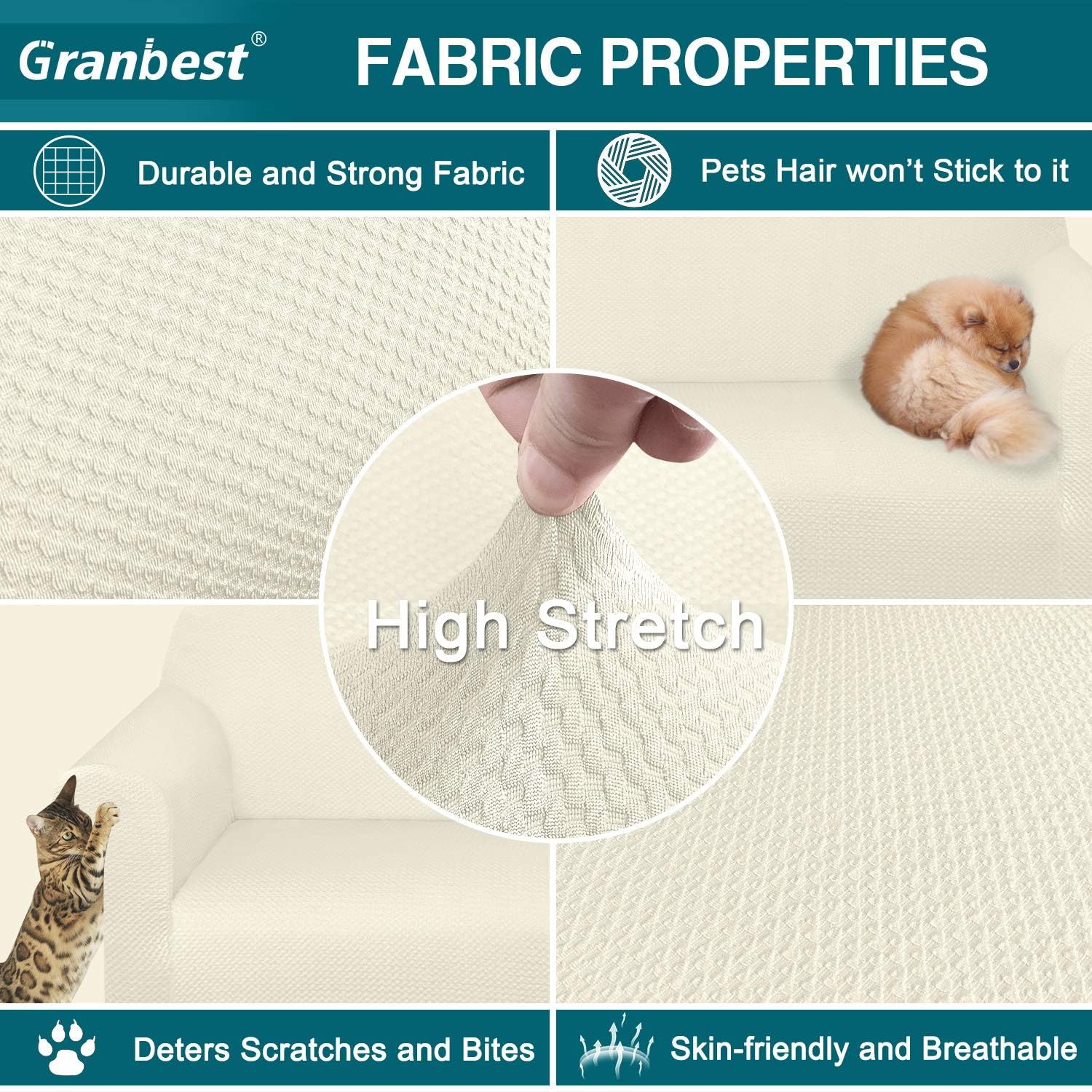 Granbest 4 Piece High Stretch Couch Covers for 3 Cushion Couch Thick Premium Sofa Slipcover Fitted Sofa Cover Furniture Protector for 3 Seat Sofas Dog Pet Proof Machine Washable (Large, Creamy White): Kitchen & Dining