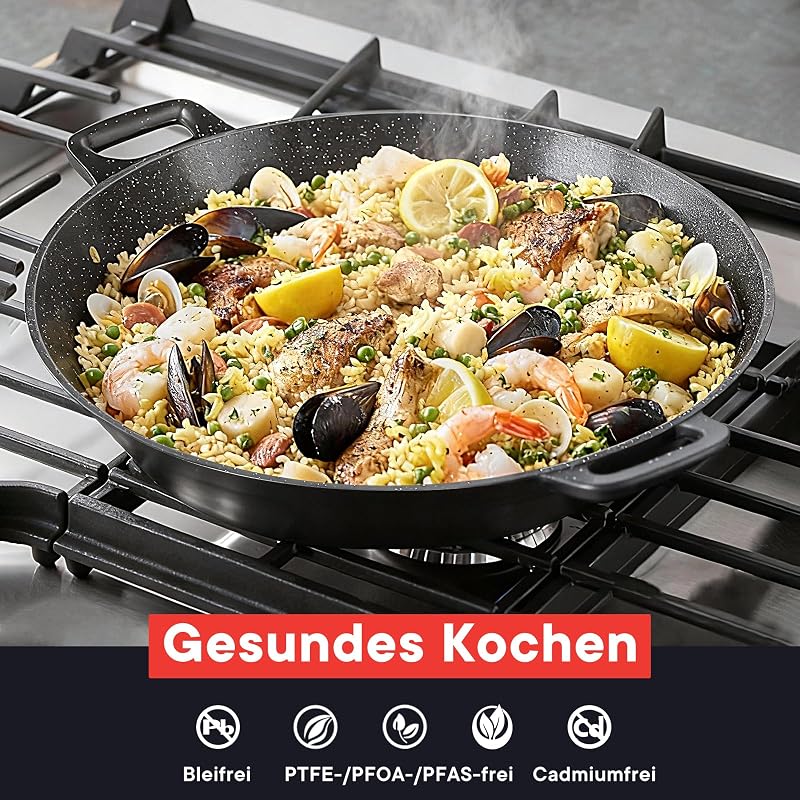 Paellapfanne Induktion, Paella Pfanne 38×41 cm Antihaftbeschichtete aus Aluminiunnen