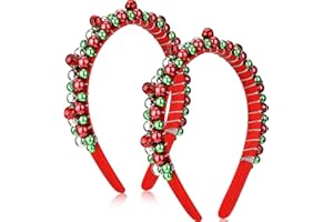 Yilloog 2 Pack Christmas Headband Red Green Silver Tone Christmas Holiday Bells Headbands for Women