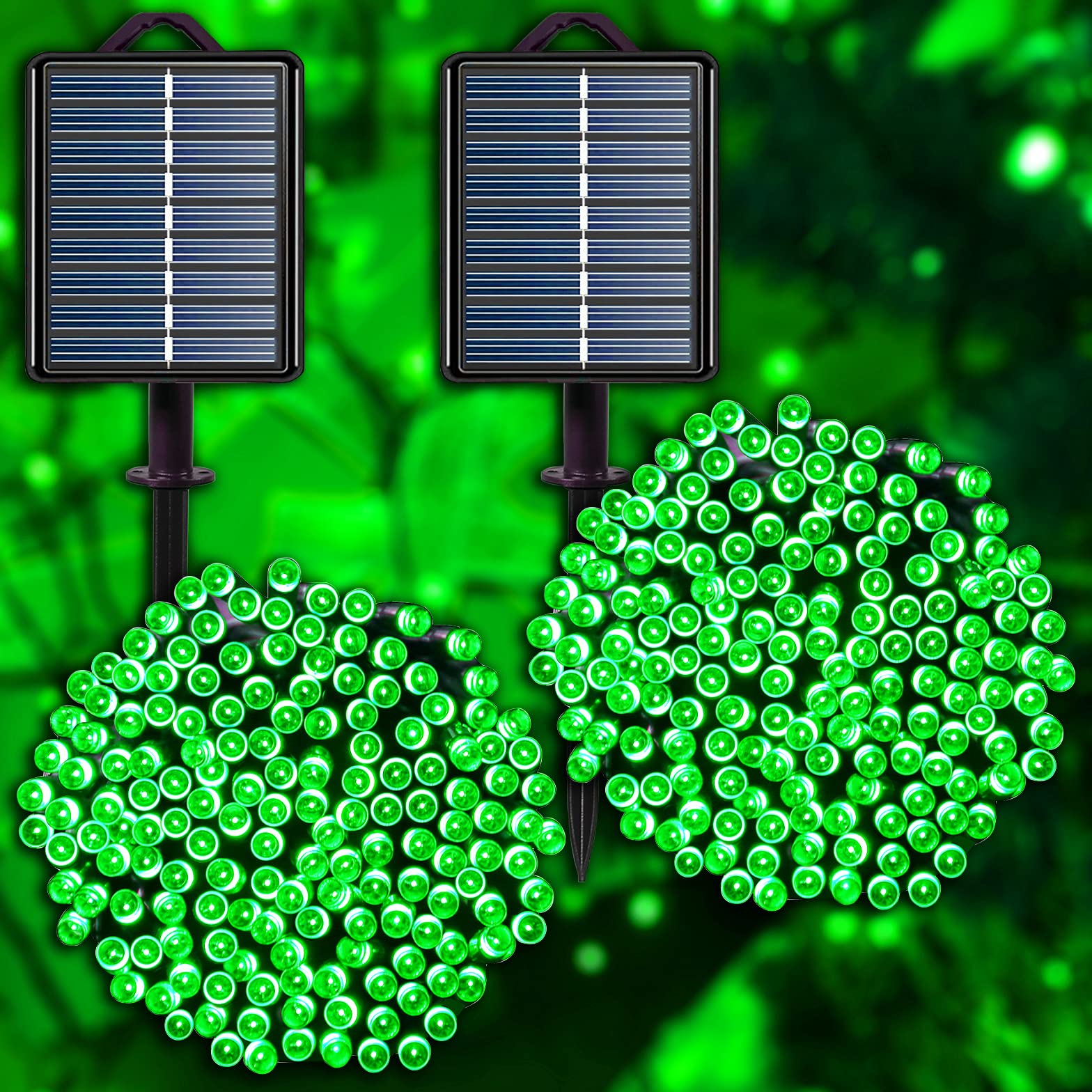 Photo 1 of Green Solar Christmas Lights Outdoor, 2 Pack 144ft 400LED Fairy String Lights with 8 Modes IP44 Waterproof Twinkle Lights for Tree Garden Patio Wedding Party Yard Decor