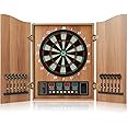 Hanbramo Dart Board, Decorative Dart Board Cabinet Set [12*Soft Tip Darts], Electronic Dart Board - Wooden Cabinet Doors with Integrated Scoreboard for Family Game Rooms