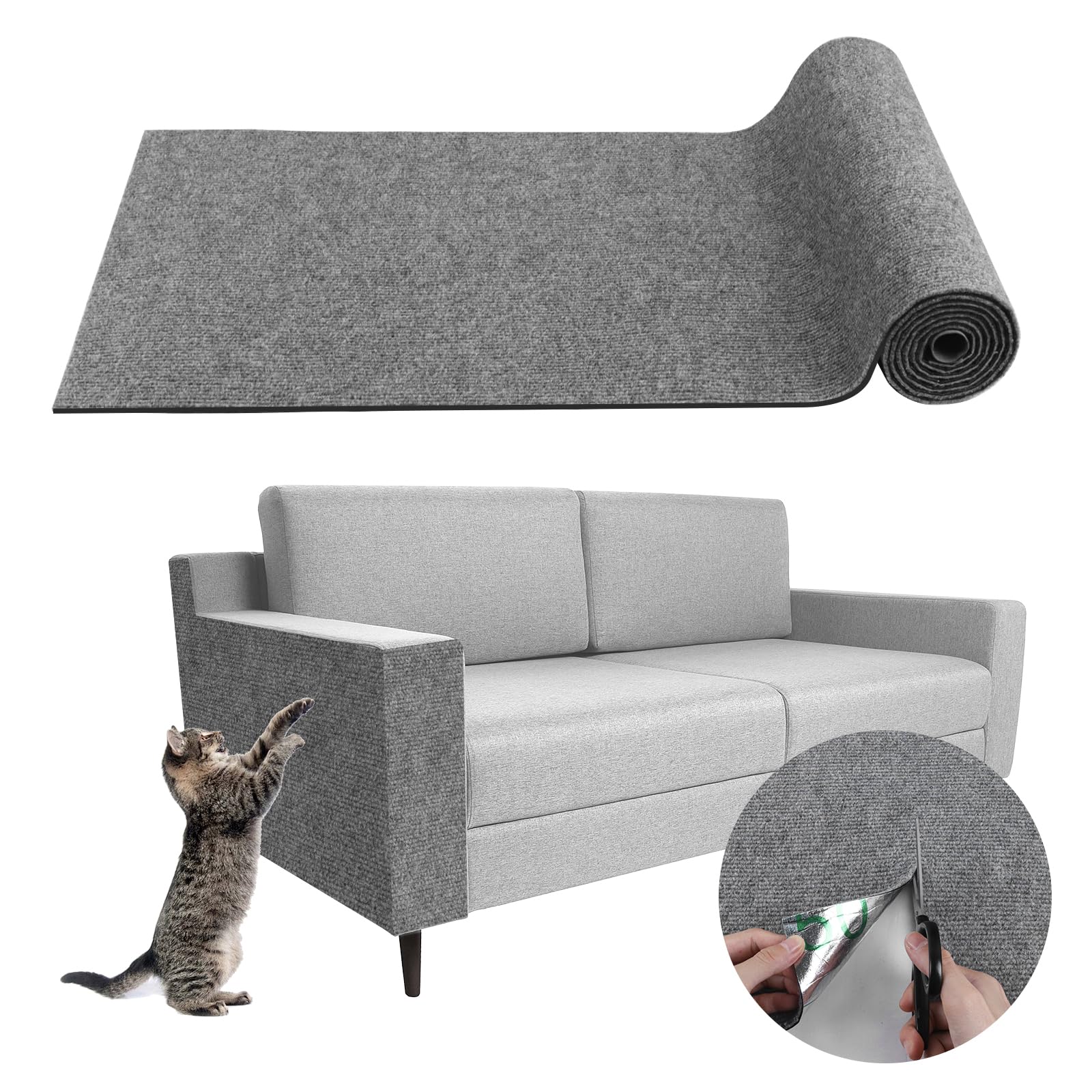 Photo 1 of Climbing Cat Scratcher Mat Trimmable Cat Scratching Post Carpet 78.7’’x15.8’’ Self Adhesive Carpet Mat Pad Replacement for Cat Tree Shelves Post Couch Wall Furniture Steps DIY Protector (Light Gray)