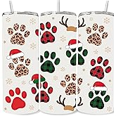 Products Innovations Personalized Christmas Paws Themed Tumbler 20 oz Stainless Steel Tumbler with Lid and Straw Cup Mug - Novelty Coffee Mugs