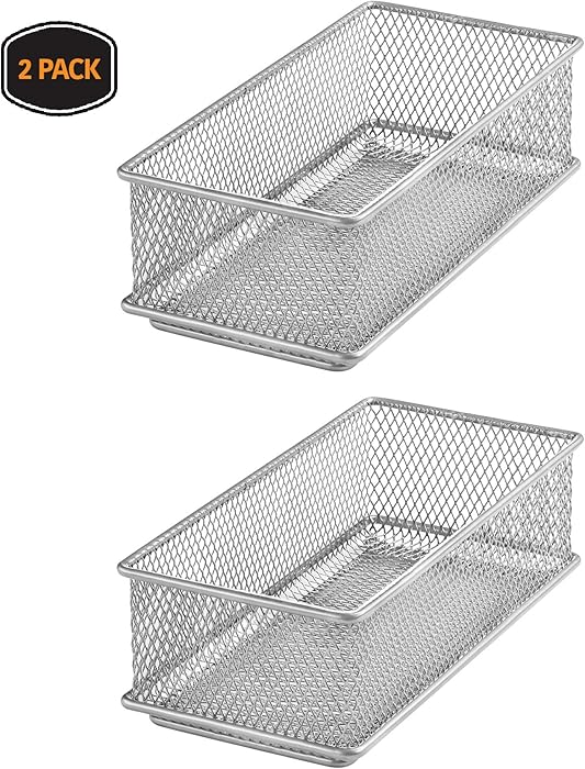 YBM HOME Silver Mesh Drawer Cabinet and or Shelf Organizer Bins, School Supply Holder Office Desktop Organizer Basket 1594s-2 (2, 3x6x2 Inch)