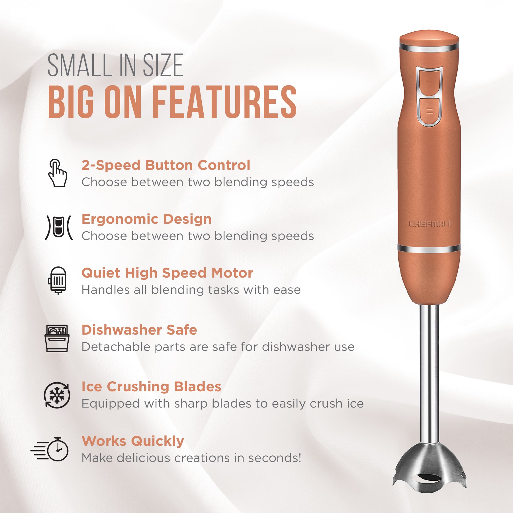 Chefman Immersion Stick Blender Includes Stainless Steel Shaft Blades
