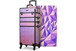 BYOOTIQUE 4in1 Rolling Cosmetology Case on Wheels Hairdressing Brush Bags Cosmetic Organizer Lash Storage Box for Makeup Artist Beauty Salon Nail Technician Hairstylist,Mermaid Pink