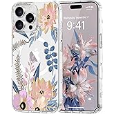 Pepmune Magnetic for iPhone 16 Pro Case Floral, Cute Luxury Clear Flower Cover for Women Girls Elegant Aesthetic Soft [Compatible with Magsafe] Protective Cover Phone Case for iPhone 16 Pro, Blossom