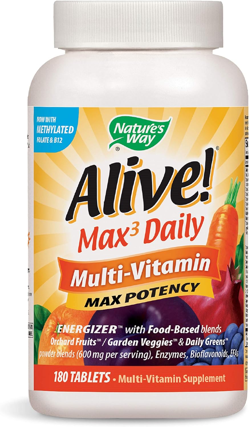 Nature's Way Alive! Max3 Daily Adult Multivitamin, Food-Based Blends (1, 060mgper serving) & Antioxidants, 180 Tablets: Health & Personal Care