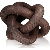 Yalikop 3 Link Wood Knot Decor Rustic Table Shelf Accents, Black Walnut | Hand Carved Chain Link, Boho Decorative Knot for Coffee Table Bookshelf, Modern Rustic Accents for Living Room Bedroom