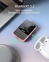 YOTON MP3 Player Bluetooth 5.2 Pink 64GB Expandable Clip FM Radio view 5