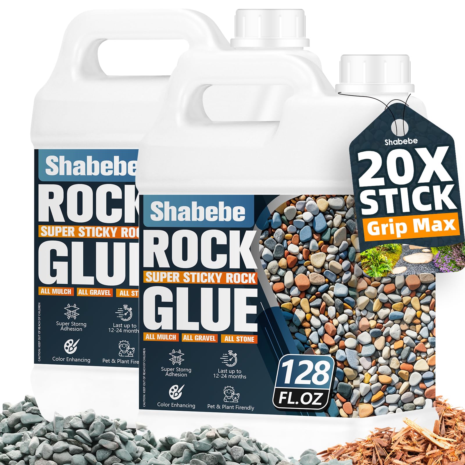 Photo 1 of Shabebe Rock Glue for Landscaping - 2 Gallon Mulch Glue with Grip Max for Strong Adhesion of Rocks, Gravel&Mulch, Non-Toxic, Fast-Drying & Weather-Resistant Gravel Binder for Pebble, Pine Straw