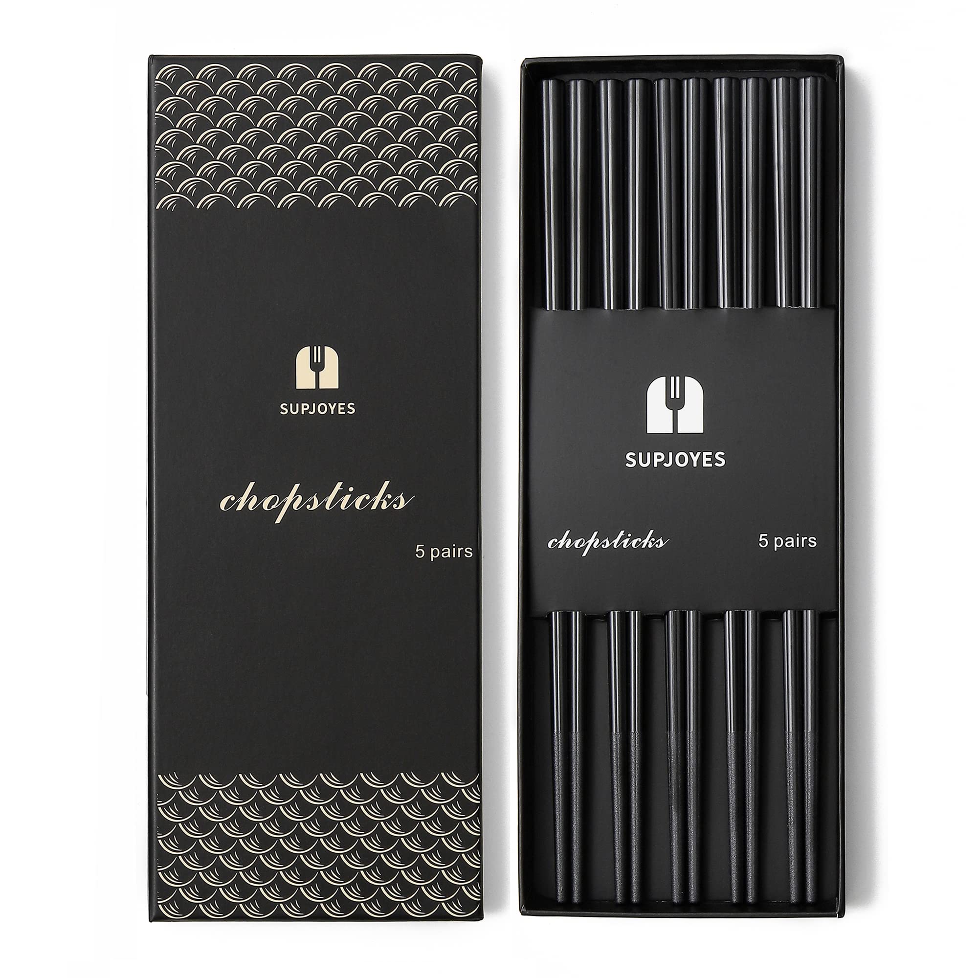 SUPJOYES Fiberglass Chopsticks Reusable, 5 Pairs Reusable Black Plastic Chopsticks Japanese, Dishwasher Safe chop Sticks — image 1