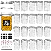 Keketin 8 oz Mason Jars with Airtight Lids,20 Pack Wide Mouth Glass Canning Jars,240ml Glass Mason Jar Diamond Jelly Jars for Honey,Jam Preserving,Fruits Salad,Baby Foods,Party Favors