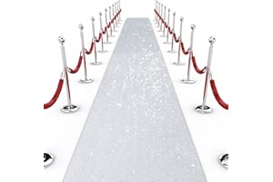Shihanee Sequin Aisle Runner for Wedding Glitter Rug with Carpet Tape Sparkly Prom Outdoor Floor Birthday Carpet Runner for Ceremony Event Graduation Party(2 x 15 ft,Silver)