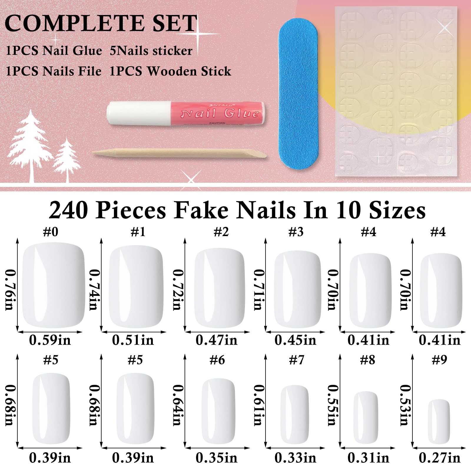 LoveOurHome 240pc White Press on Nails Short Fake Nails Square Glue on Nail Short Acrylic Nails Press ons Nail Tips Full Cover False Nail Women Girls Square Artificial Fingernail with Adhesive Tabs - Image 2