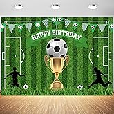 7x5ft Soccer Birthday Backdrop Football Field Photography Background for Boys Kids Soccer Theme Birthday Party Decoration Supplies Photo Booth Props Cake Table Banner