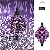 Hapjoy Hanging Solar Lights Outdoor Garden Decor Solar Lantern Waterproof Plastic Moroccan Outdoor Decorations for Patio Pathway Yard Backyard Garden Decorative (1, Purple)