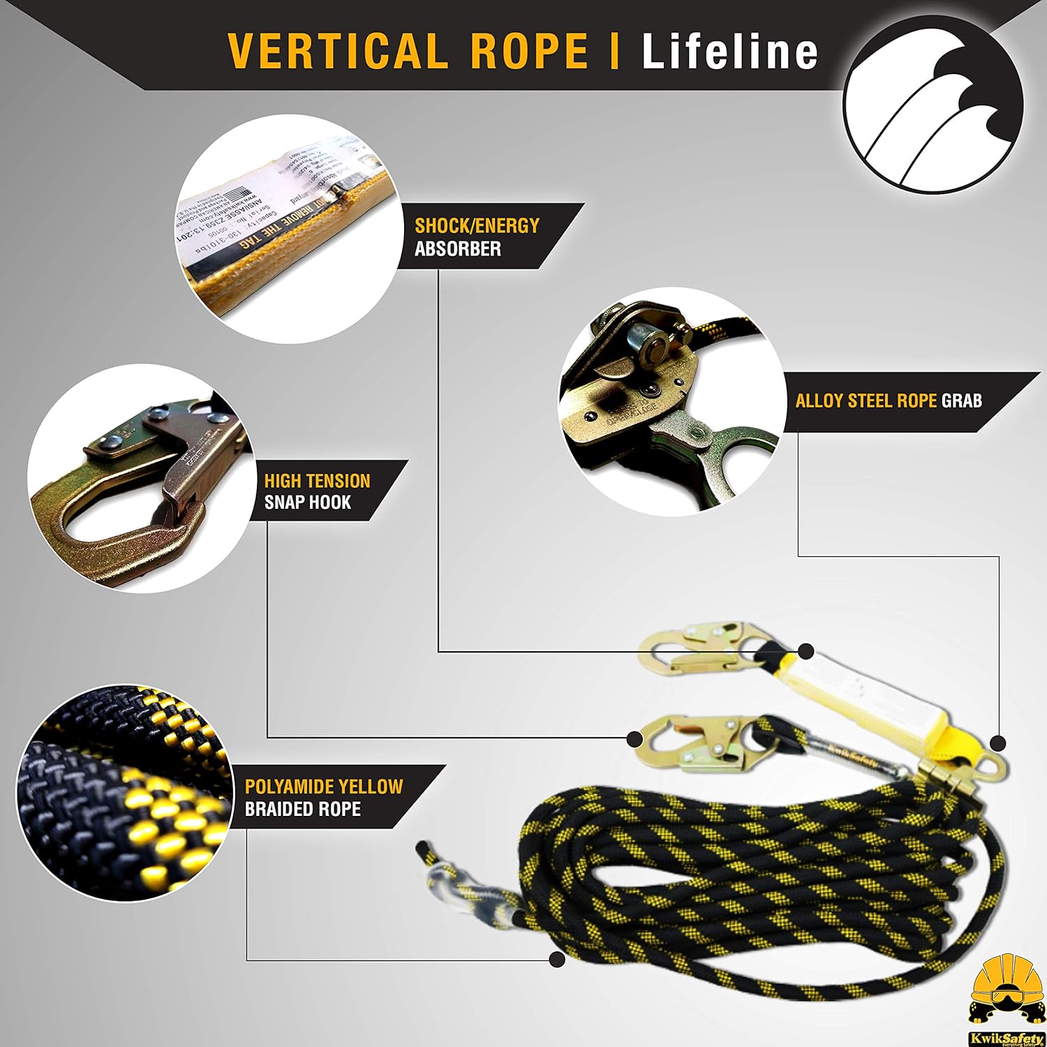 KwikSafety (Charlotte, NC) GATOR KIT |Temporary Reusable Roof Anchor, 50’ Vertical Lifeline Rope 1D Ring Full Body Safety Harness Tool Lanyard | ANSI OSHA PPE Fall Protection Arrest Equipment Roofing - - 