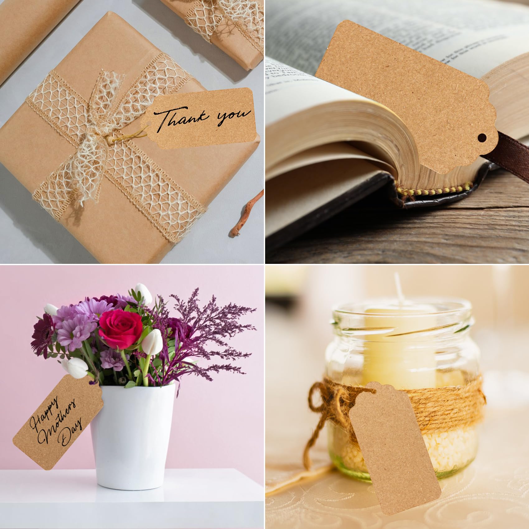 300 Feet Natural Jute Twine and 100PCS Brown Rectangle Kraft Paper Gift Tags for Crafts & Price Tags Labels by Blisstime