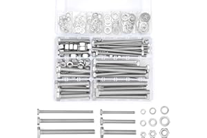 Xrfoiniu 164 Pcs M6/M8/M10 Hex Head Nuts and Bolts Assortment Kit - Silver 304 Stainless Steel Screws for Heavy Duty Hardware Nuts, Metric Machine Screws Include Flat & Lock Washers