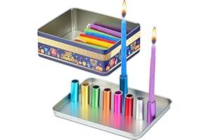 NER MITZVAH Colorful Kids Magnetic Candle Menorah Set- Includes Box of Chanukah Candles - Fun Safe and Decorative Tin Childrens Menorah