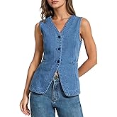 Kedera Denim Vest for Women Button Down Long Jean Waistcoat Casual Sleeveless Denim Jackets Slim Fit Jean Top