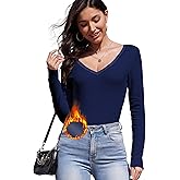 DYLH Fleece Lined Long Sleeve Thermal Shirts for Women V Neck Layering Undershirt Basic Underscrub Fitted Base Layer