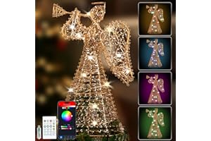 BRAVEDREAM Brave Dream Smart Christmas Tree Topper, 11" RGB Angel Tree Topper, Timer, App Control, USB Powered, Music Sync, Gold Tree Topper for Indoor Party Holiday Decor