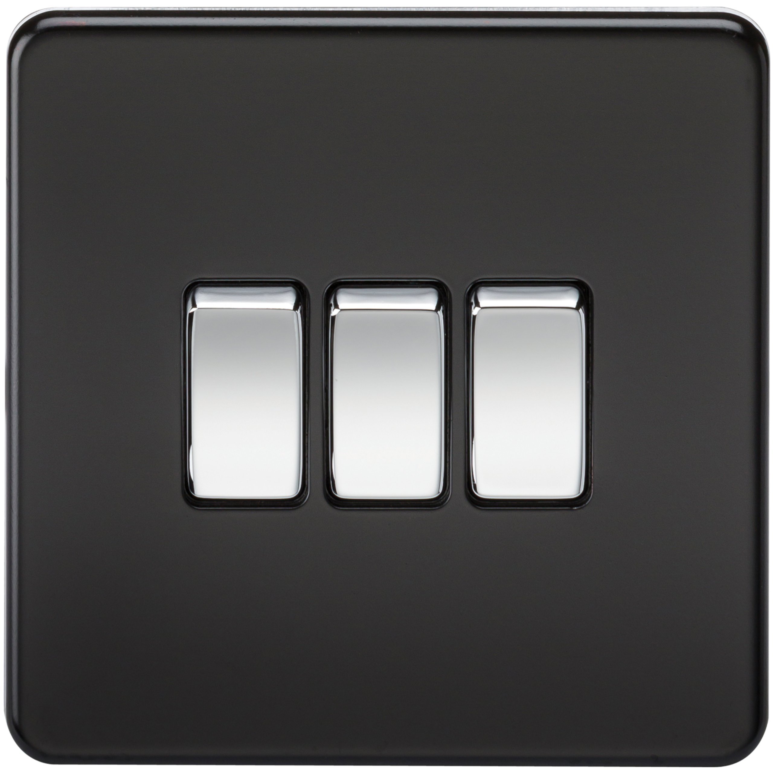 Knightsbridge SF4000MB Screwless 10 A 3-Gang 2 Way Switch, Matt Black with Chrome Rocker