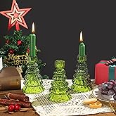 Joeyan Christmas Glass Candle Holders,Green Taper Tealight Candlestick Holders for Table Centerpieces,Xmas Tree-Shaped Decora