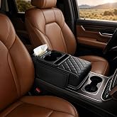 Cxprctpu 5-in-1 Universal Car Center Console Cover with Cup Holder, Black | Upgrade Armrest Cover Cushion, Side Storage, PVC Leather Armrest Cover Pad, Phone Slot &amp; Tissue Holder for Car