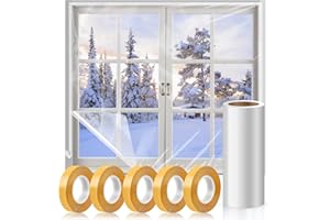 PHONCOO Window Insulation Kit, 63 × 394 Inch Plastic Window Coverings for Winter, Thicken Window Shrink Film Insulator Kit Windows Waterproof Winterizing with 5 Double-Sided Tape for 10 Pcs 3 x 5 Ft Windows