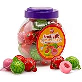 Fruit Gummy Balls Mix, Jelly Filled Gummies - 30 Count, 19 Oz Jar | Watermelon, Strawberry, Peach, Gummy Candy for Goodie Bags