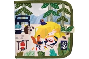 JAQ JAQ BIRD JJB & Friends Camping Doodle It and Go Activity Book | Erasable and Reusable Chalk Board Book | for Drawing and Creative Play | Portable & Mess-Free | Includes Dust-Free Chalk
