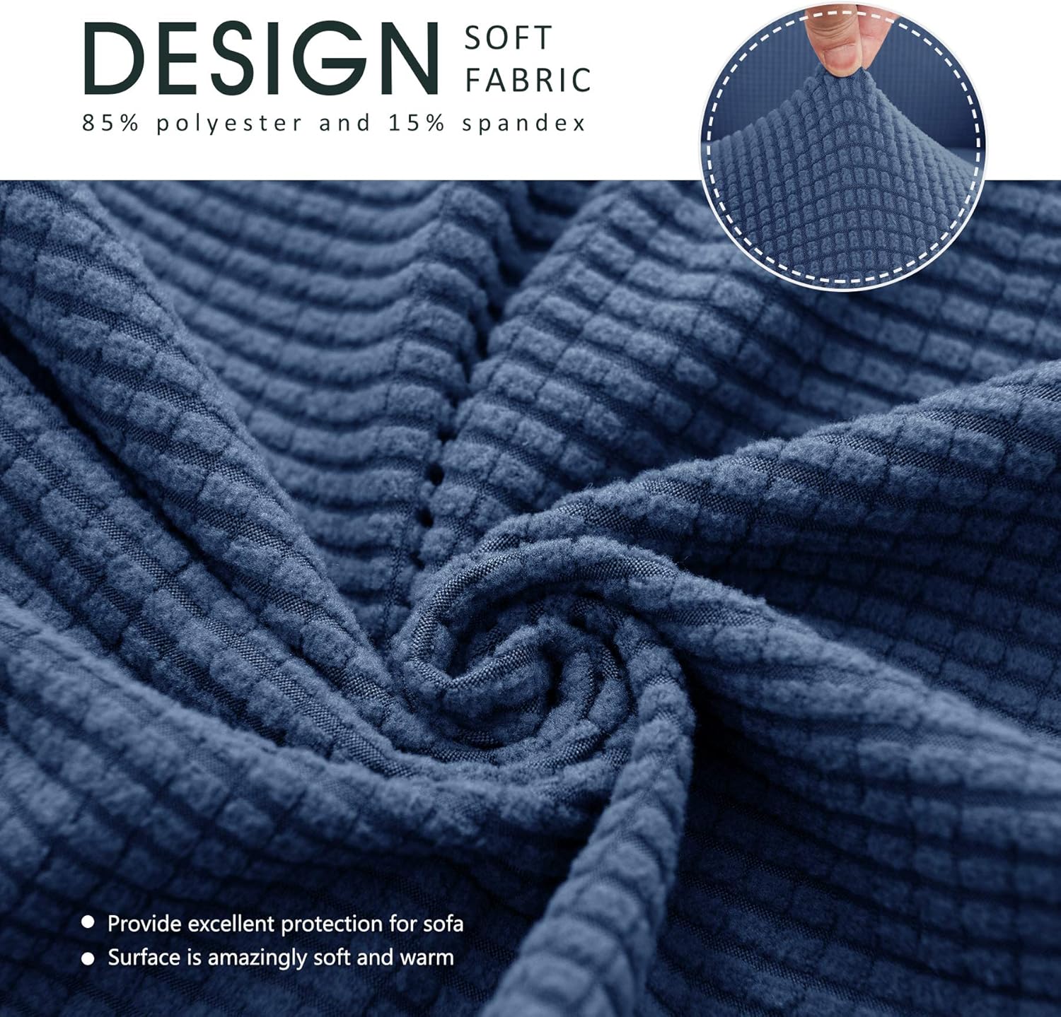 CHUN YI 4 Pieces Stretch Sofa Cover for Dogs, 3 Seater Couch Slipcover with 3 Seperate Cushion Replacement Coat for Ektorp Universal Sleeper, Checks Spandex Jacquard Fabric, Large, Denim Blue: Home & Kitchen