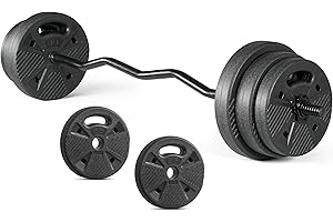 CAP Barbell Threaded Curl Bar Set with 50 LB Cement Grip Weight Plates | EZ Curl Bar with Threaded Collars for Strength Training & Home Gym Workouts
