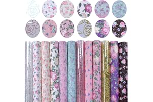 Shalun Floral Printed Glitter Faux Leather Fabric Sheets 8x12inch Rainbow Gold Rose Flower Pattern Glossy Mirror Transparent PVC Vinyl for Cricut Maker Jewelry making