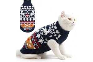 PUPTECK Christmas Cat Sweater, Soft Warm Turtleneck Pet Winter Clothes, Kitten Sweater Apparel, Knitwear Coat for Cats Puppy Outfit Cold Weather Clothes, Navy Blue M