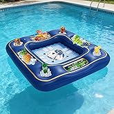 Floating Poker Table for Pool with Waterproof Playing Cards - 4 Person Inflatable Pool Games for Adults - Blue &amp; Gold Premium Floating Card Table Set for Lake, River, and Swimming Party (40 inch)