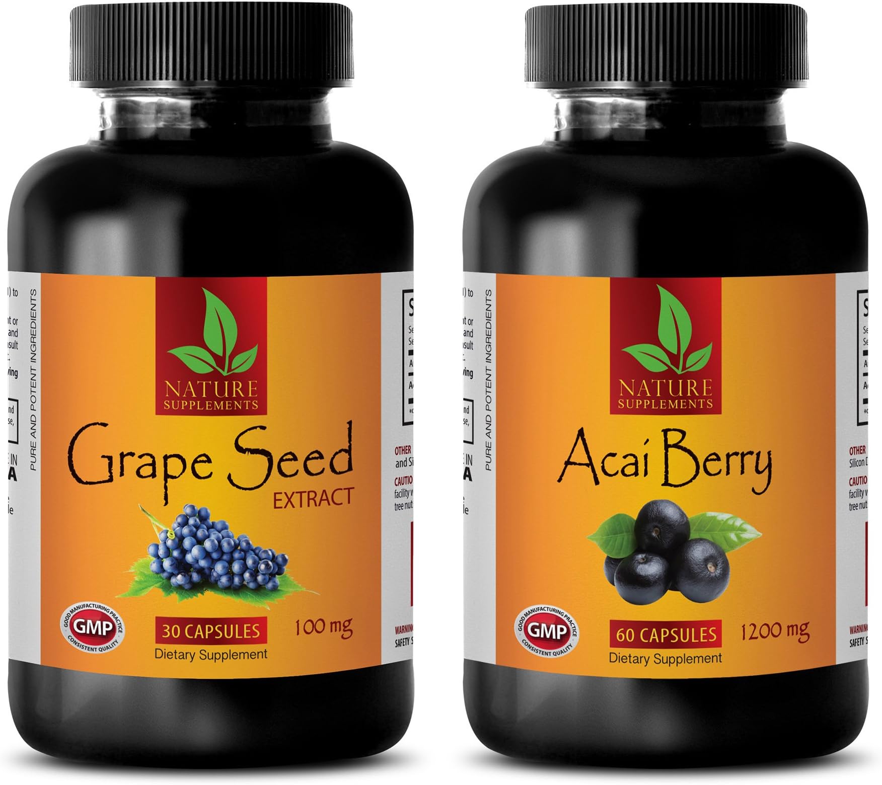 antioxidant Capsules - ACAI Berry - Grape Seed Extract - Grape Seed face - (2 Bottles Combo)