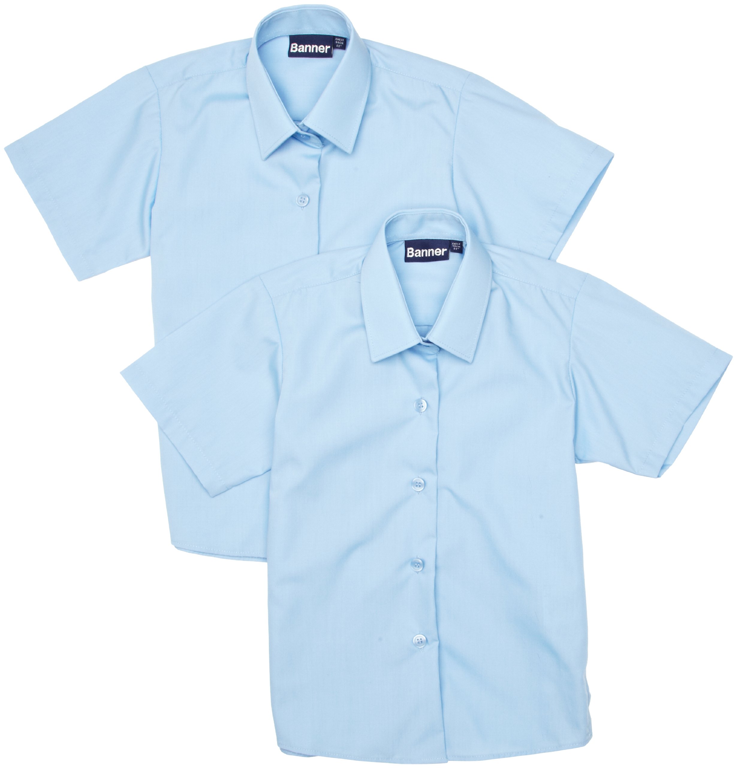 Blue Max Banner Girl's Twin Pack Short Sleeve School Blouse, Blue, 28" Chest