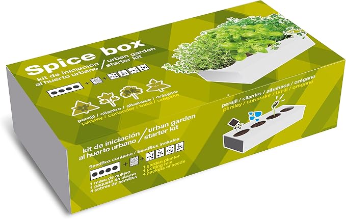 SeedBox PGSPK Kit huerto Urbano de orégano y albahaca, Blanco y ...