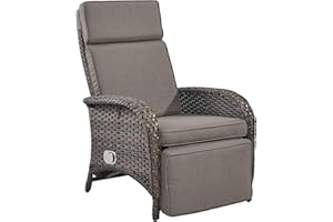 Belord Versatile Outdoor Recliner Chair - Reclining Patio Chair with Adjustable Backrest and Footrest, All-Weather Wicker Chaise Lounge Chair Outdoor for Pool Deck Brown