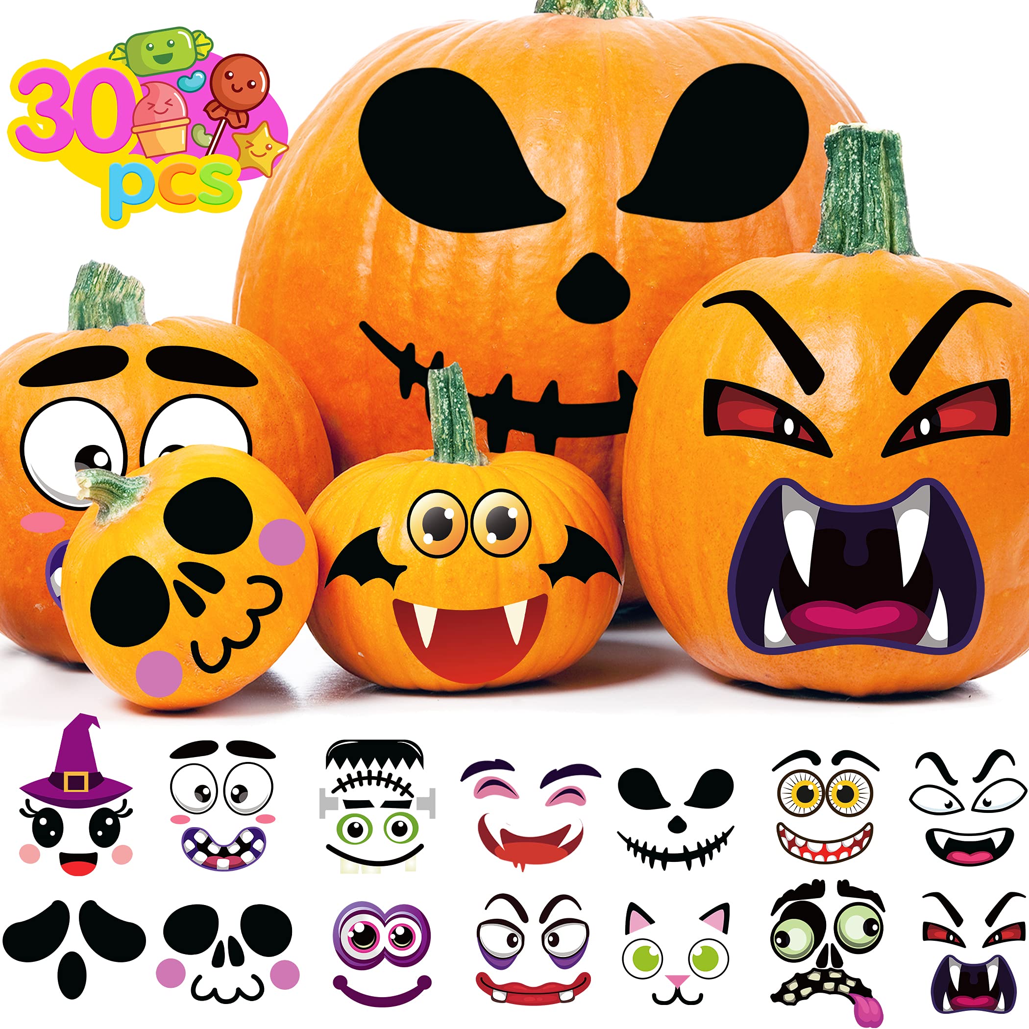 RMMD Halloween Pumpkin Stickers, Halloween Crafts for Kids 30 PCS Classic Make Your Own Halloween Pumpkin Face Stickers for Toddler Kids Arts Crafts