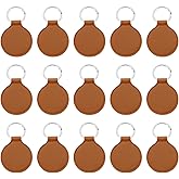PATIKIL Leather Blank Keychains, 15Pcs Round Keychain Blanks Double Side Laser Engraving Key Chains for Embossing, UV-Printing, DIY Craft, Light Brown